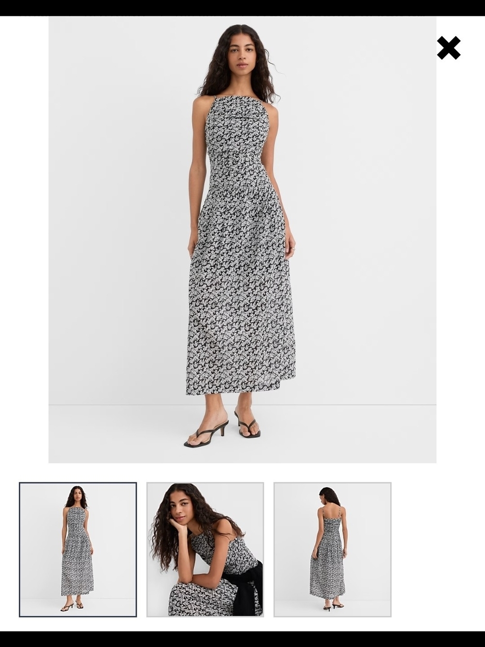 LOFT Black & White Floral Halter Maxi Dress